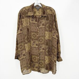 Lane Bryant Womens Shirt 14/16 Paisley Geometric Boho Button Down Vtg-Inspired